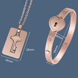 Heart Bangle Key Pendant Necklace Set Titanium Steel
