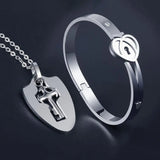Heart Bangle Key Pendant Necklace Set Titanium Steel
