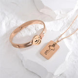 Heart Bangle Key Pendant Necklace Set Titanium Steel