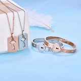Heart Bangle Key Pendant Necklace Set Titanium Steel