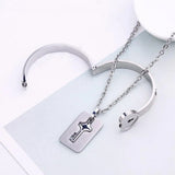 Heart Bangle Key Pendant Necklace Set Titanium Steel