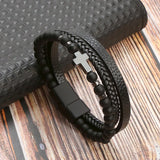 Tiger Eye Cross Bracelet Natural Stone Stainless Steel Jewelry