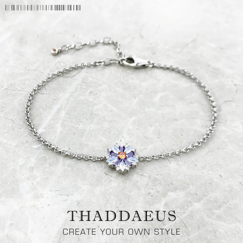 Flower Bracelet Colorful Stones 925 Silver Jewelry