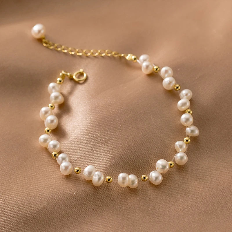 Silver 925 Plated Bracelet for Women with Ukraine Coloring Pearl - Y2K Accessory