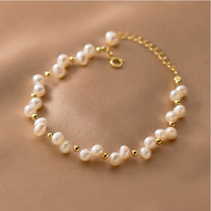 Silver 925 Plated Bracelet for Women with Ukraine Coloring Pearl - Y2K Accessory