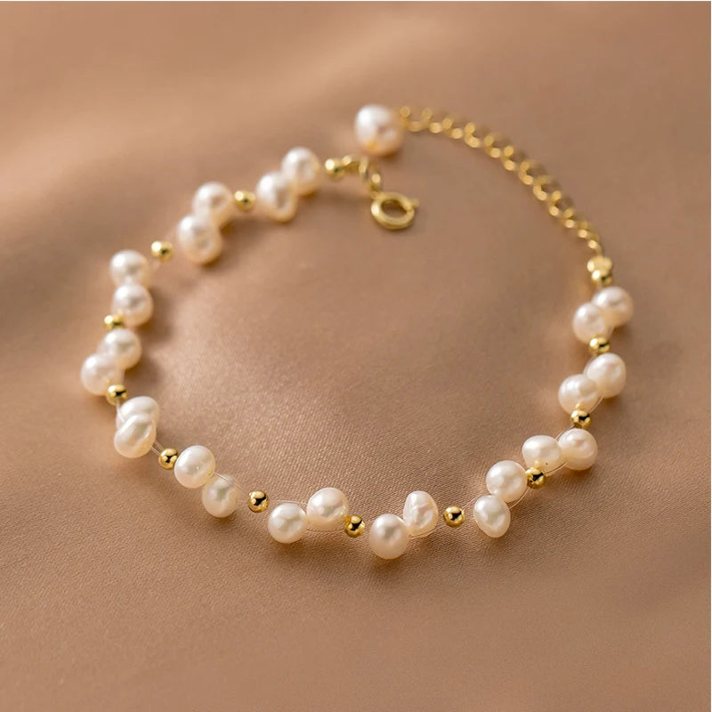 Silver 925 Plated Bracelet for Women with Ukraine Coloring Pearl - Y2K Accessory