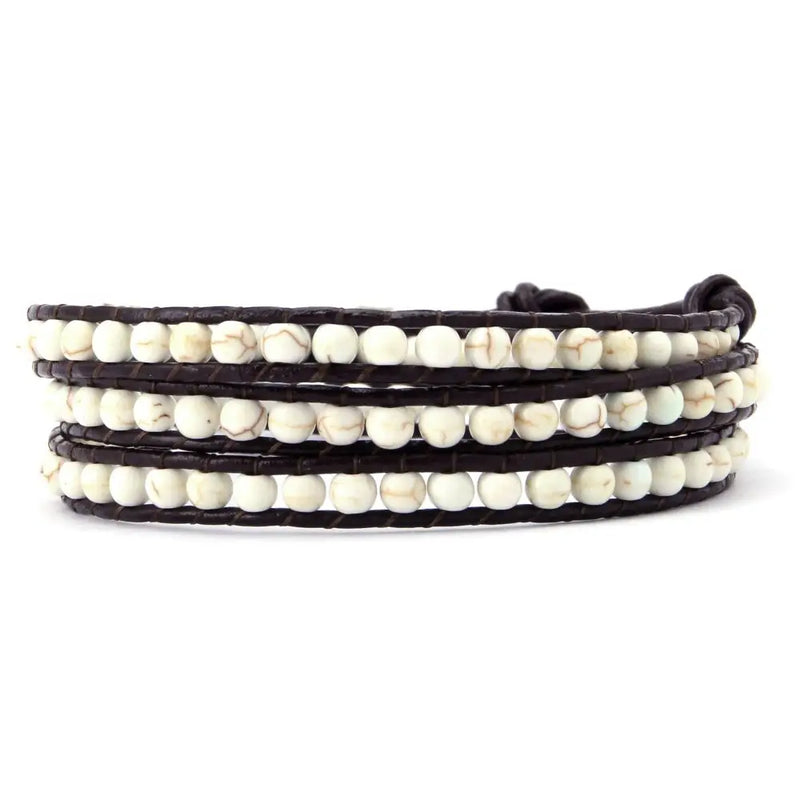 Men's Howlite Hematite Leather Wrap Bracelet
