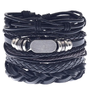 Alloy Woven Leather Bracelet Vintage Bangle Jewelry