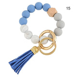 Wooden Beads Wristlet Keychain With Tassels