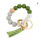 Wooden Beads Wristlet Keychain With Tassels