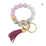 Wooden Beads Wristlet Keychain With Tassels
