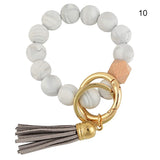 Wooden Beads Wristlet Keychain With Tassels