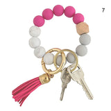 Wooden Beads Wristlet Keychain With Tassels