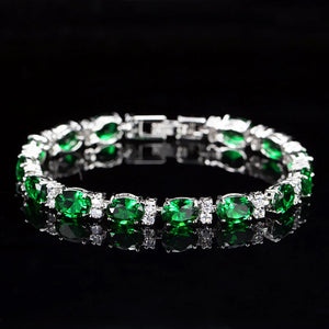 925 Silver Emerald Gem Moissanite Bracelet 19/21cm