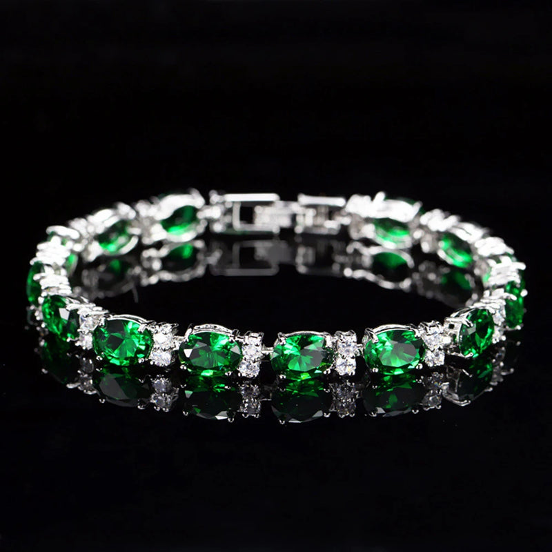 925 Silver Emerald Gem Moissanite Bracelet 19/21cm