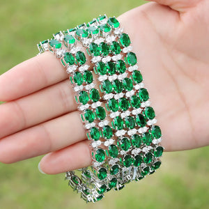 925 Silver Emerald Gem Moissanite Bracelet 19/21cm