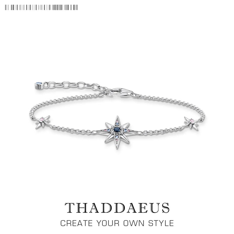 925 Sterling Silver Lucky Royalty Star Link Chain Bracelet