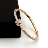 Crystal Bead Stainless Steel Letter Bangle Bracelet for Women