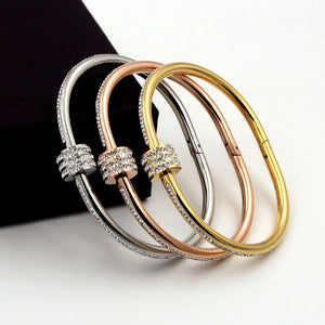 Crystal Bead Stainless Steel Letter Bangle Bracelet for Women