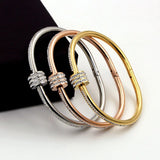 Crystal Bead Stainless Steel Letter Bangle Bracelet for Women