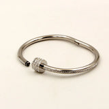 Crystal Bead Stainless Steel Letter Bangle Bracelet for Women