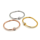 Crystal Bead Stainless Steel Letter Bangle Bracelet for Women