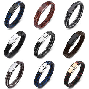 Men's Braided Leather Bracelet with Clasp