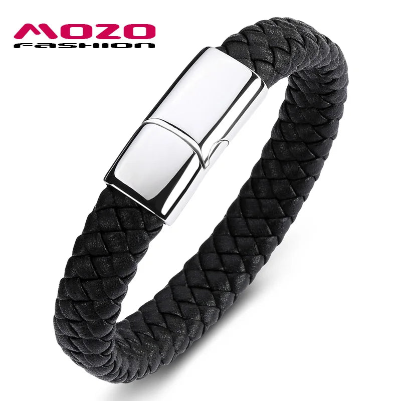 Men's Braided Leather Bracelet with Clasp