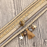 Women's PU Leather Bracelet with Enamel Chain and Natural Stone Tassel Drop