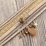 Women's PU Leather Bracelet with Enamel Chain and Natural Stone Tassel Drop