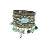 Vintage PU Leather Bracelet with Charm Pendant