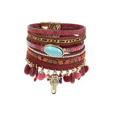 Vintage PU Leather Bracelet with Charm Pendant