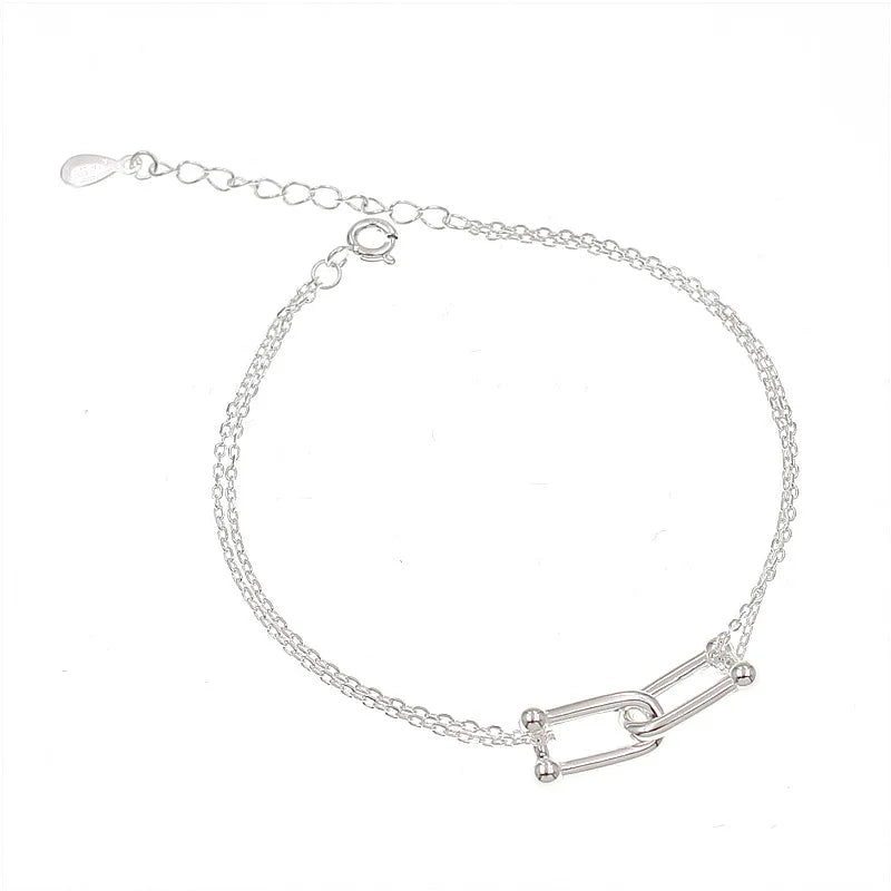 S925 Sterling Silver U Shape Platinum Bracelet for Women