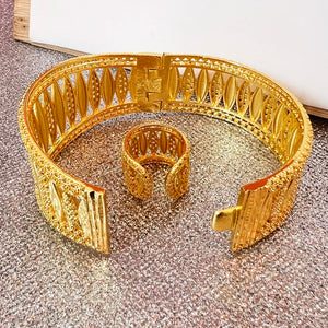 Dubai Bracelet Rings Set for Women's Jewelry Plated Wedding Party Bangles