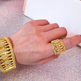 Dubai Bracelet Rings Set for Women's Jewelry Plated Wedding Party Bangles