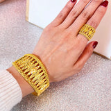 Dubai Bracelet Rings Set for Women's Jewelry Plated Wedding Party Bangles