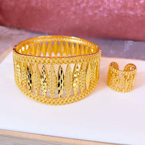Dubai Bracelet Rings Set for Women's Jewelry Plated Wedding Party Bangles