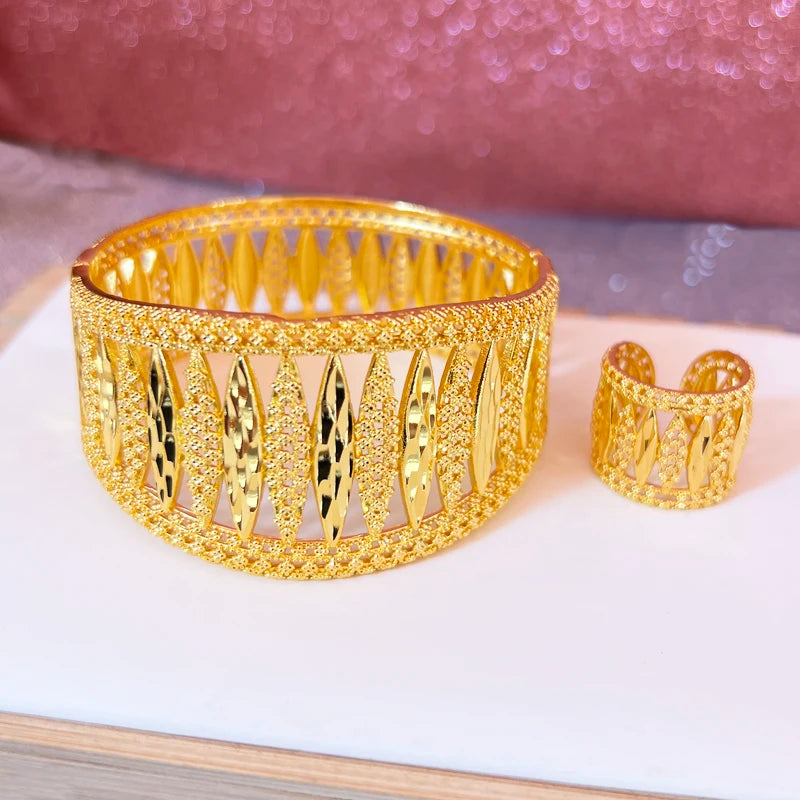 Dubai Bracelet Rings Set for Women's Jewelry Plated Wedding Party Bangles