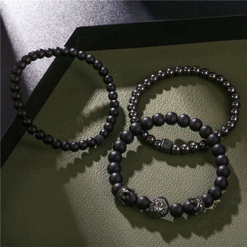 Vintage Frosted Zircon Crown Lion Bracelet Set