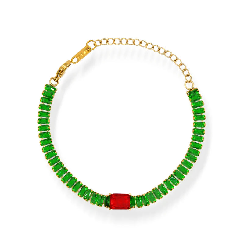 Stainless Steel Red Green Zircon Friendship Bangle YS223