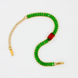 Stainless Steel Red Green Zircon Friendship Bangle YS223