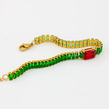 Stainless Steel Red Green Zircon Friendship Bangle YS223