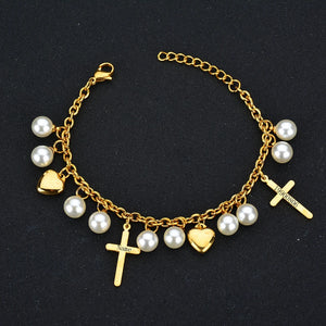Personalized Stainless Steel Cross Heart Letter Bracelet