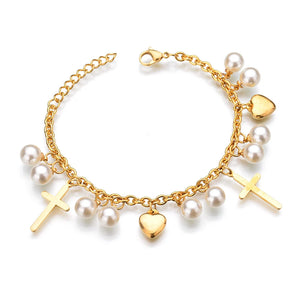 Personalized Stainless Steel Cross Heart Letter Bracelet
