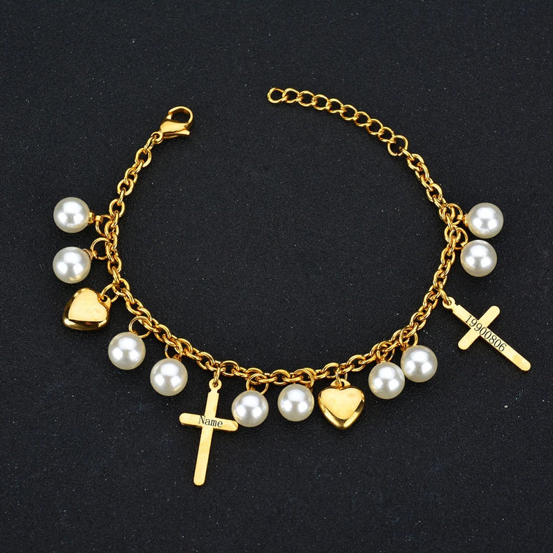 Personalized Stainless Steel Cross Heart Letter Bracelet