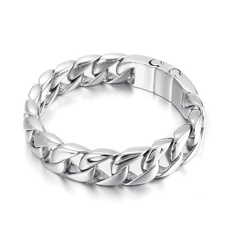Heavy Duty Steel Chain Bracelet 15mm Stainless Steel Men's Cuban Jewelry