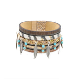 Vintage Bohemian Beaded Leather Bracelet with Leaf Charm