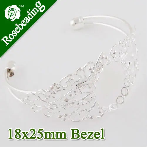 Oval Setting Cuff Bracelet, Silver-Plated, Adjustable, 10PCS/Lot