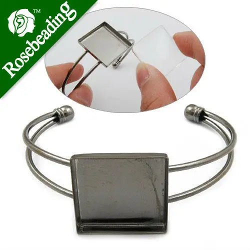 Gun Metal Black Square Bracelet with Adjustable Cuff