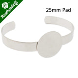 25MM Pad Setting Cuff Bracelet, Imitation Rhodium Plated, 10pcs